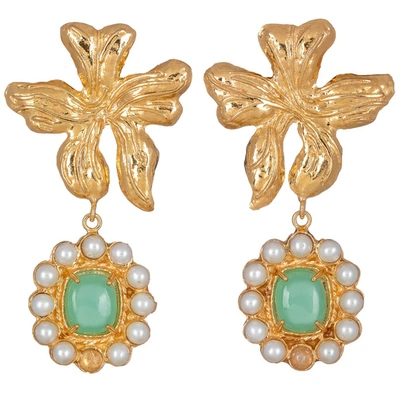Shop Christie Nicolaides Isabella Earrings Mint In Gold
