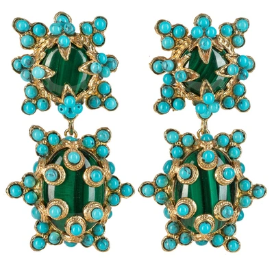 Shop Christie Nicolaides Lucia Earrings Malachite & Turquoise In Blue
