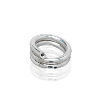 Shop Ali Grace Jewelry Black Diamond Coil Ring In Silver