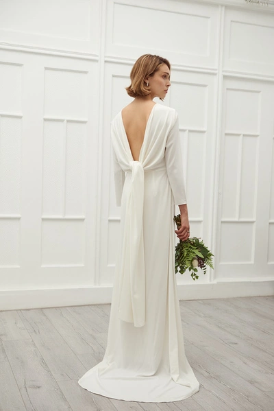 Shop Viktoria Chan Lova Gown (wrinkled Front) In White