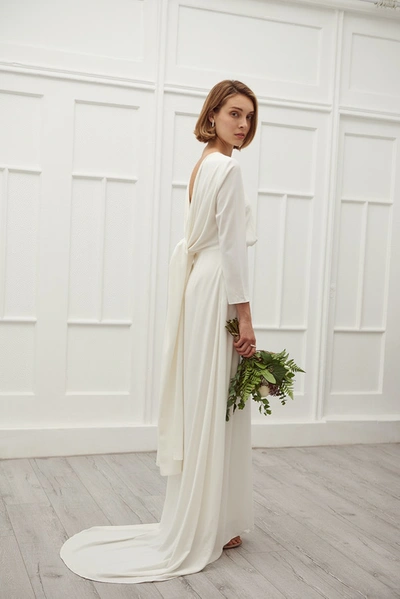 Shop Viktoria Chan Lova Gown (wrinkled Front) In White