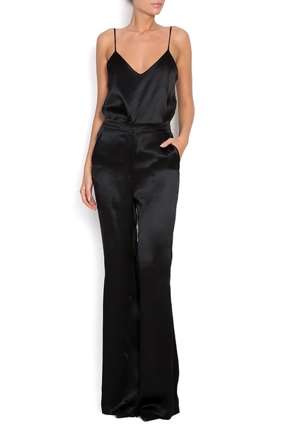 Shop Aureliana Silk Satin Flared Pants In Black