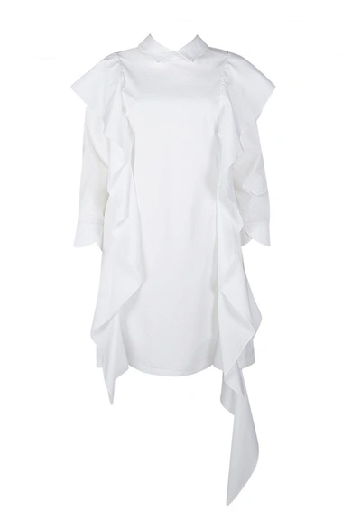 Shop Hashé Ruffled Cotton Shirt Dress In White