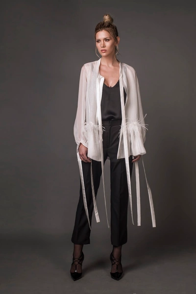 Shop Aureliana Silk Blouse With Ostrich Feathers In White