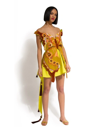 Shop Yuliya Magdych Linen Dressbutterfly In Love In Yellow