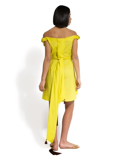 Shop Yuliya Magdych Linen Dressbutterfly In Love In Yellow