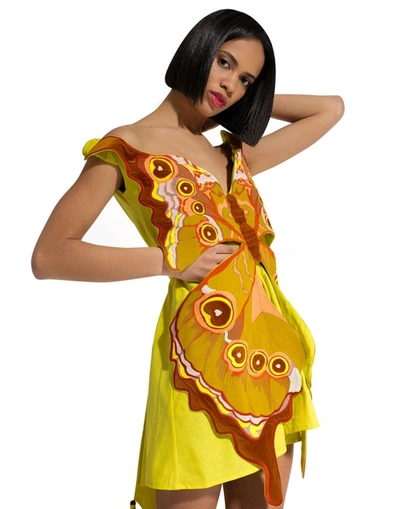 Shop Yuliya Magdych Linen Dressbutterfly In Love In Yellow