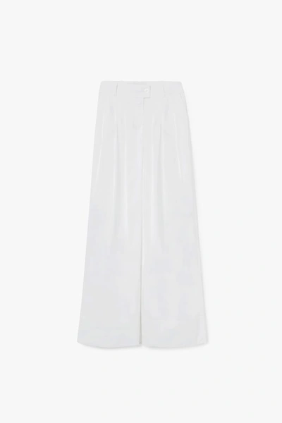 Shop A-line Wide Leg Pleated Cotton Trousers In White
