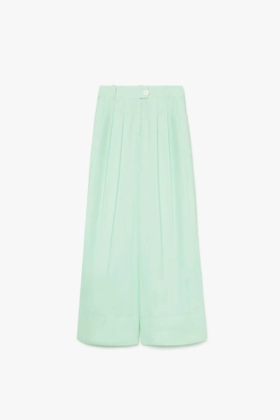 Shop A-line Wide Leg Pleated Cotton Trousers In White