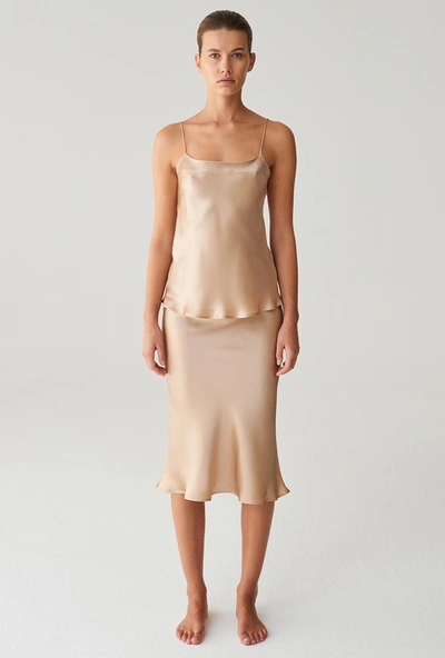 Shop Moye Silk Midi Skirt - Florence Nude In Beige