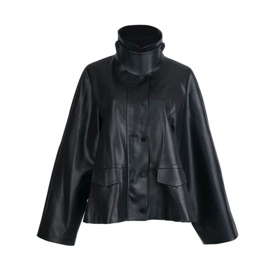 Shop Viktoria Chan Arya Short Leather Jacket In Black