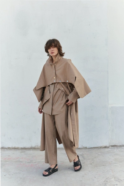 Shop Viktoria Chan Viola Overlapped Cape In Beige