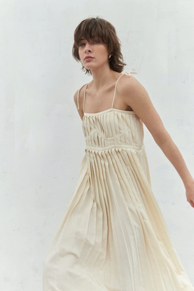 Shop Viktoria Chan Bea Pleated Strap Dress In Ivory