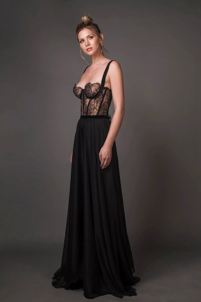 Shop Aureliana Bustier Gown With Chantilly Lace In Black