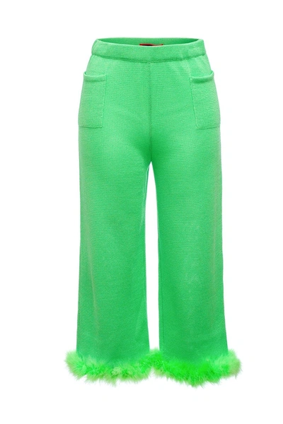 Shop Andreeva Mint Knit Pants With Feather Details