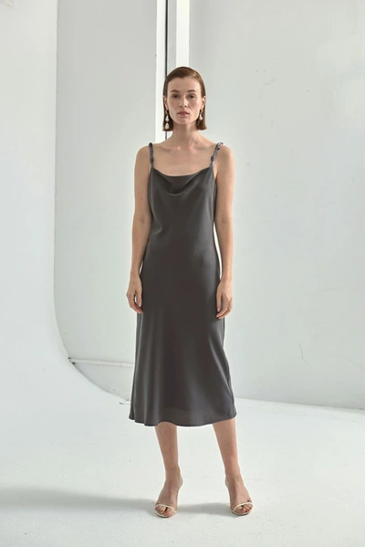 Shop Viktoria Chan Melina Knot Silk Dress In Grey