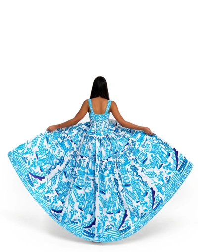 Shop Yuliya Magdych Dress Cottonchinoiserie In Blue