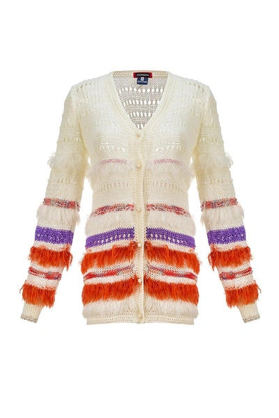 Shop Andreeva Golden Poppy Handmade Knit Cardigan With Pearls Buttons In Multicolor