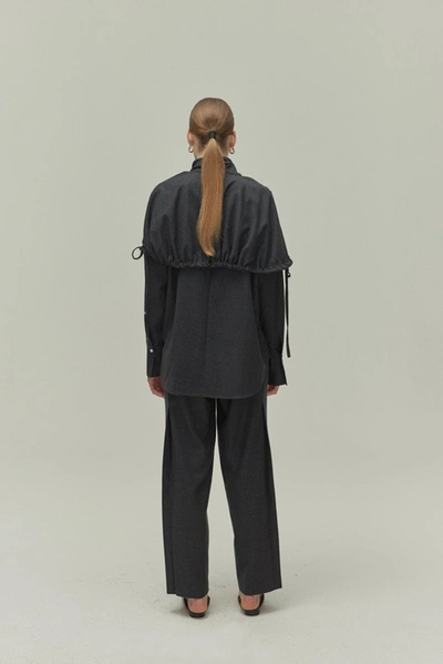 Shop Viktoria Chan Leia Draped Wool Top In Dark Grey