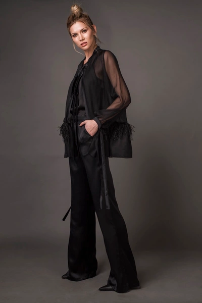 Shop Aureliana Silk Blouse With Ostrich Feathers In Black