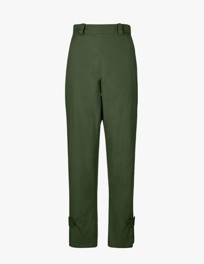 Shop A-line Button Flap Wide Leg Trousers In Forest-green