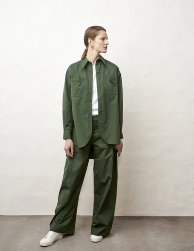 Shop A-line Button Flap Wide Leg Trousers In Forest-green