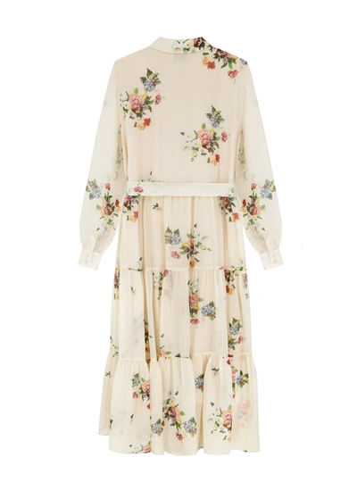 Shop Jenesequa Vannes Cream Silk Dress In Multi Color