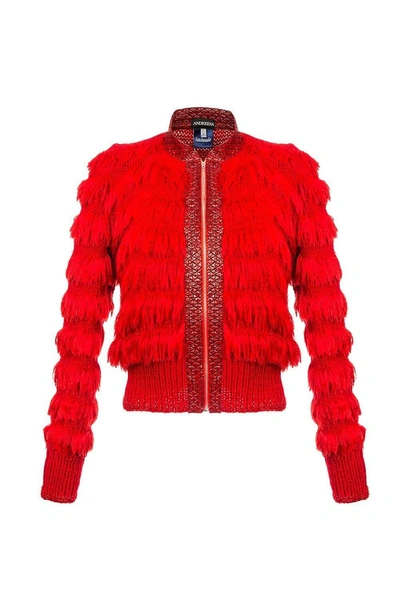 Shop Andreeva Red Rose Handmade Knit Bomber