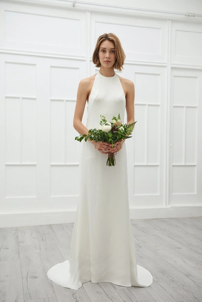 Shop Viktoria Chan Megan Halterneck Gown In White