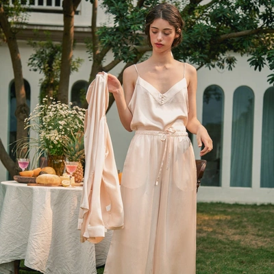 Shop Not Just Pajama | Women Silk Essentials Pajama 3-piece Set - Light Pink