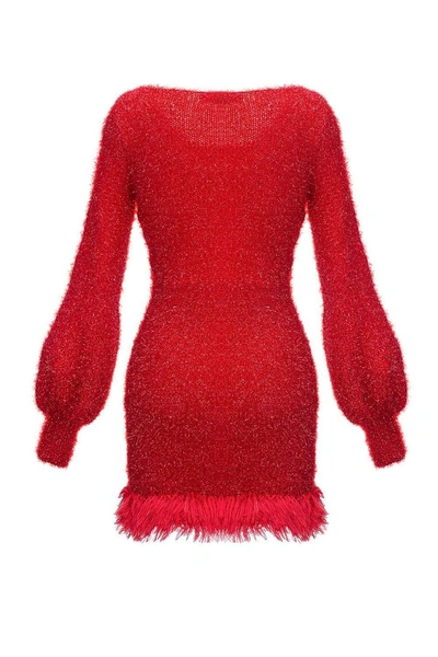Shop Andreeva Red Handmade Knit Dress With Glitter
