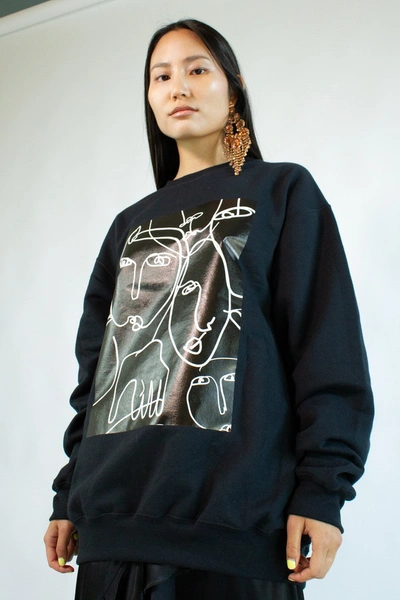 Shop Nika Tang Black Portrait Sweatshirt