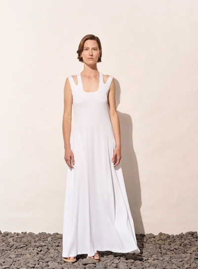 Shop A-line Shoulder Cut-out Rib Long Dress In White