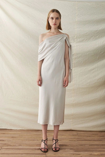 Shop Viktoria Chan Mira Silk Draped Dress In White