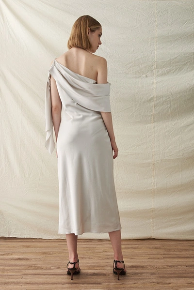 Shop Viktoria Chan Mira Silk Draped Dress In White