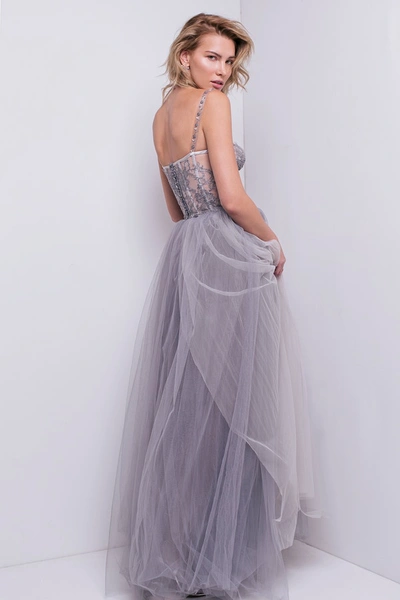 Shop Aureliana Silver Chantilly Lace Tulle Gown In Purple