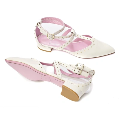 Shop Phare Studded Pointed Flat In Cream