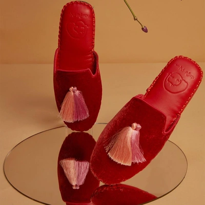 Shop Not Just Pajama | Women Classic Handmade Velvet Slippers - Red