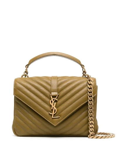 Saint Laurent Quilted Logo-plaque Tote Bag In Green