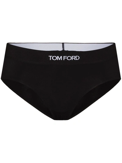 Shop Tom Ford Logo-waistband Mid-rise Briefs In Black