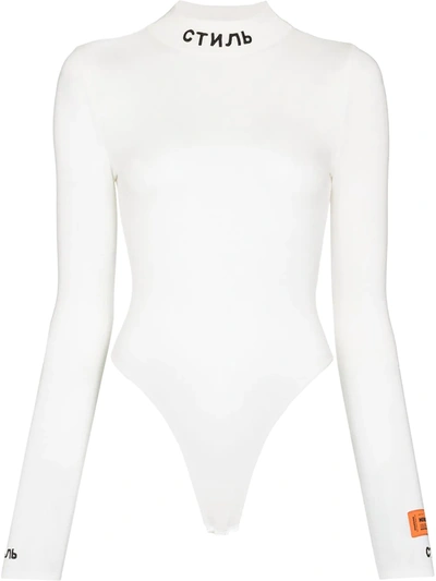 Shop Heron Preston Logo-embroidered Long-sleeve Bodysuit In White