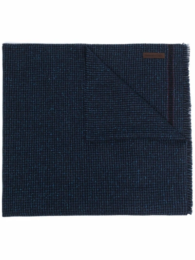 Shop Ermenegildo Zegna Houndstooth-check Wool-blend Scarf In Blue