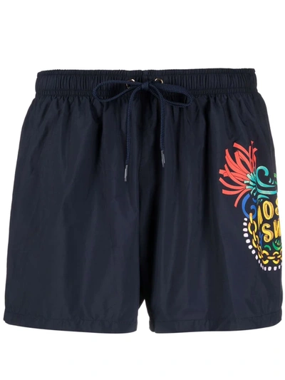 Shop Moschino Graphic-print Swim Shorts In Blue