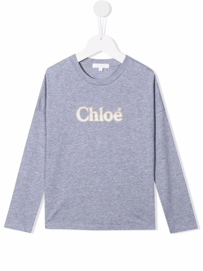 Shop Chloé Logo Print Long-sleeve T-shirt In Grey