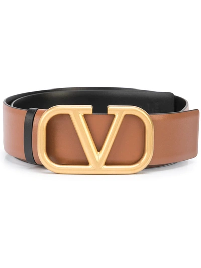 Shop Valentino Vlogo Signature Reversible Belt In Brown