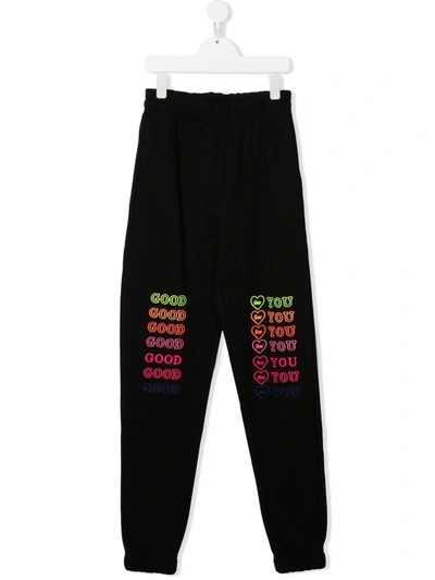 Shop Ireneisgood Teen Slogan-print Track Pants In Black
