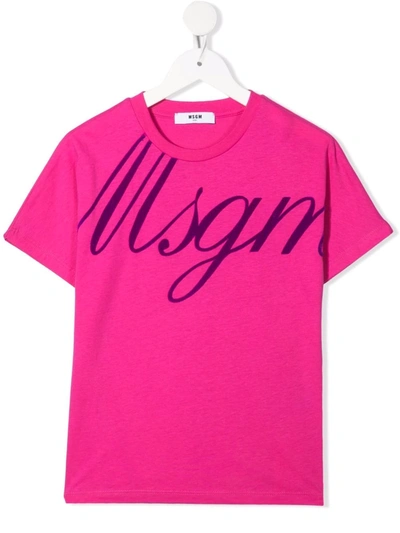 Msgm Logo-print Cotton T-shirt In Pink