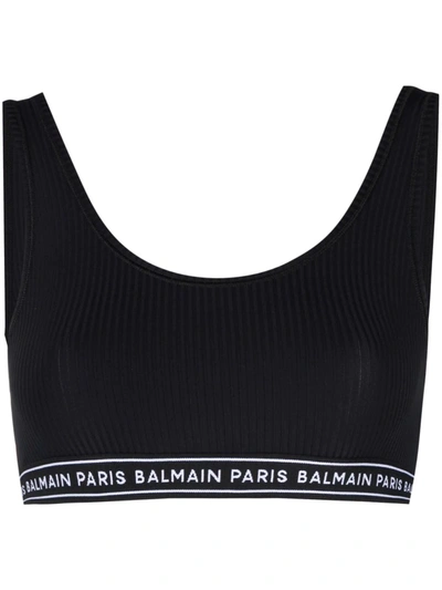 Shop Balmain Logo-underband Sports Bra In Black