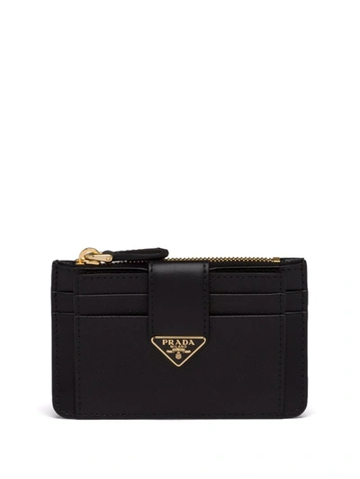 Prada Black Saffiano And Smooth Leather Card Case In Black