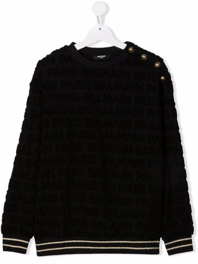 Shop Balmain Logo Embossed Button Sweatshirt In Black